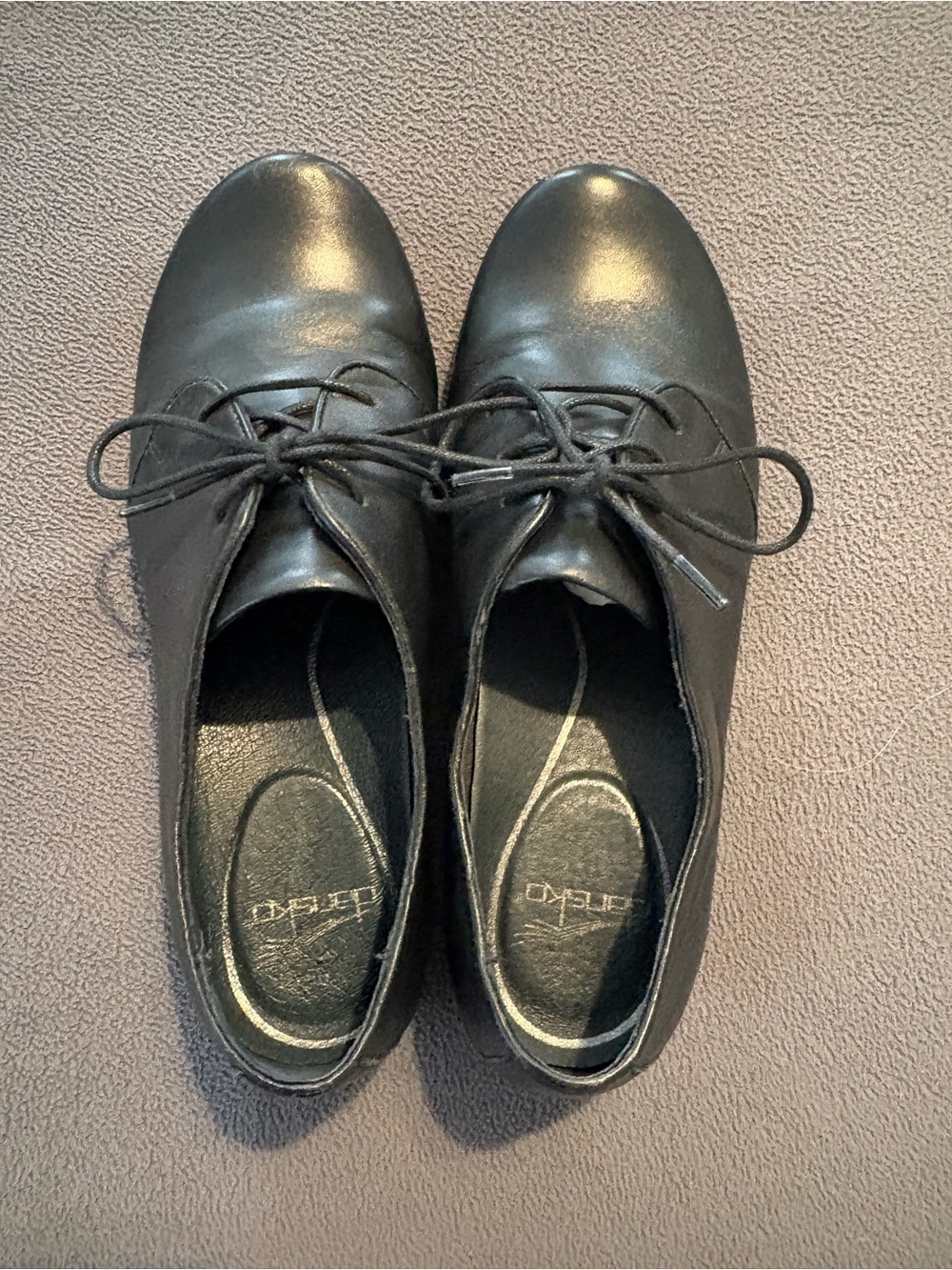 Dansko Black Leather Lace-Up Flats